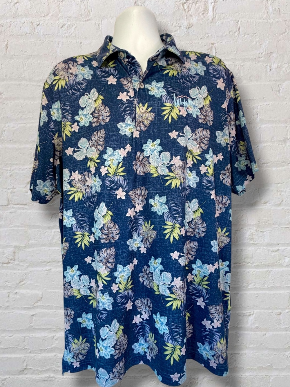 We-Ko-Pa Golf Club Men’s XL Tropical Floral Golf Polo Shirt Blue Hawaiian